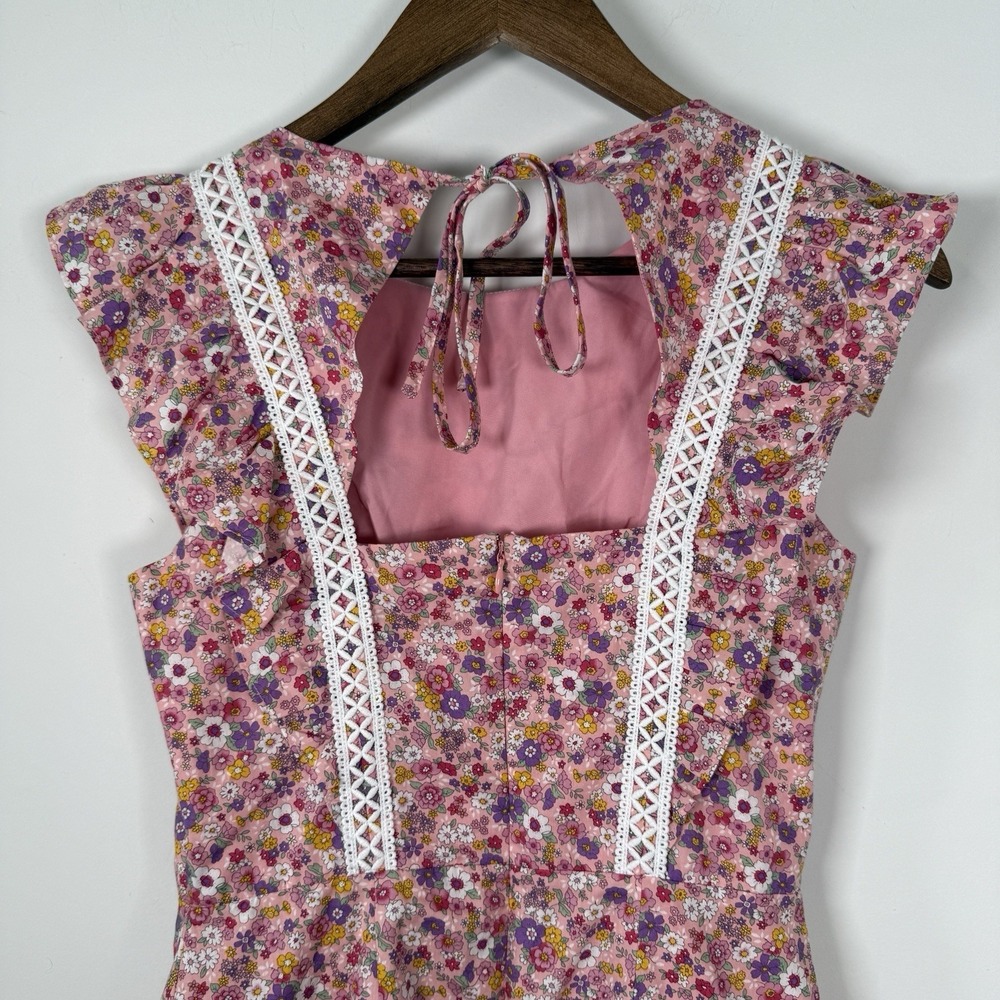 Sugar + Lips Dress Floral Pink XS Ruffle Spring Summer Short - Picture 6 of 6